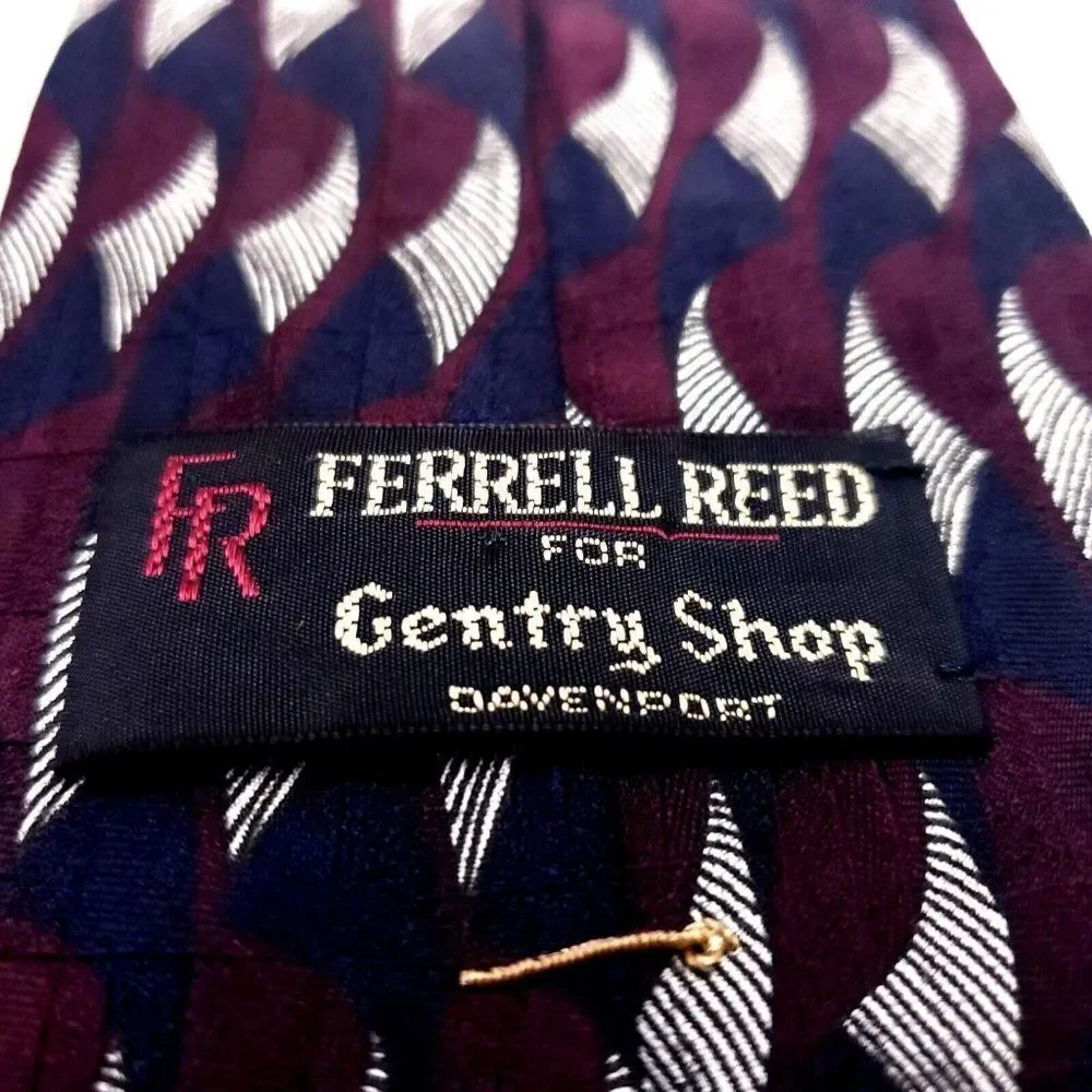 Ferrell Reed Silk Tie Red Blue Geometric England Wide‎